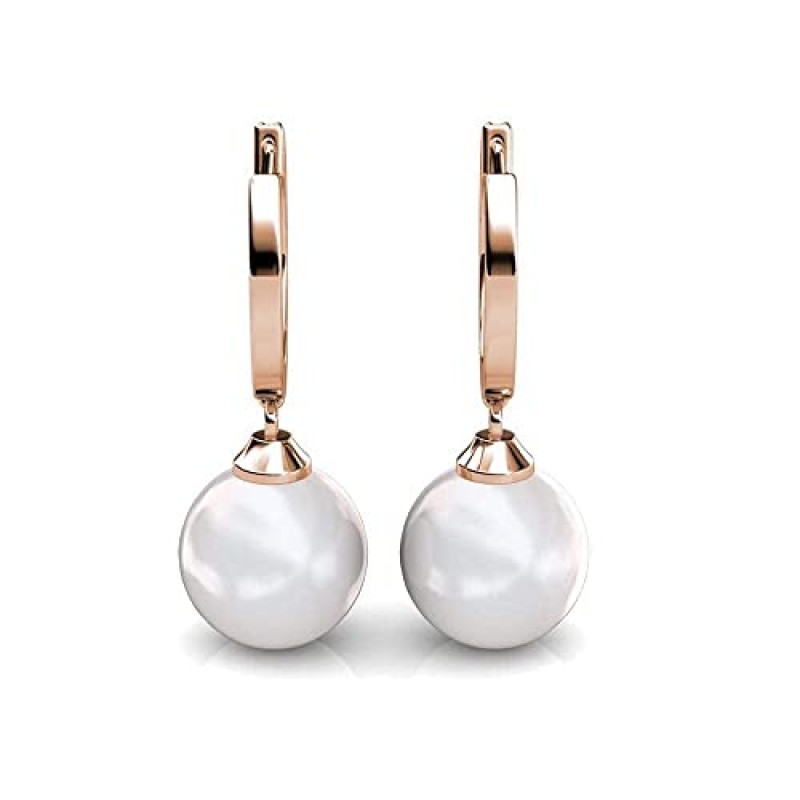 Cate & Chloe Daphne 18K 화이트 골드 크리스털과 진주 댕글 귀걸이, 여성용 실버 드롭 귀걸이