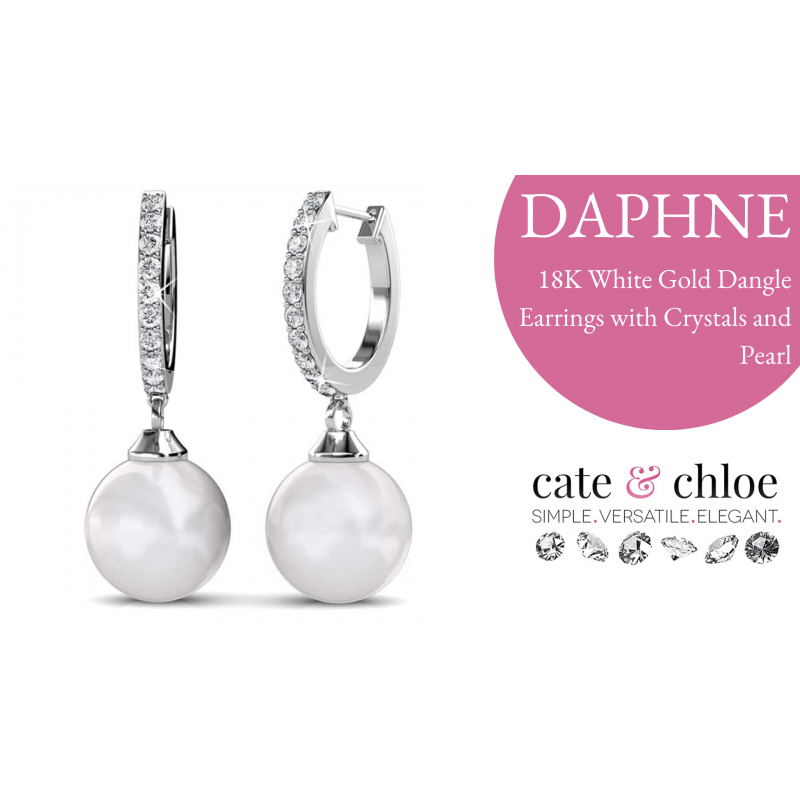 Cate & Chloe Daphne 18K 화이트 골드 크리스털과 진주 댕글 귀걸이, 여성용 실버 드롭 귀걸이
