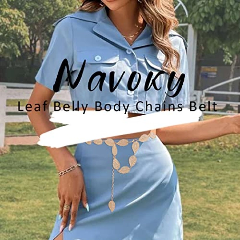 Navoky 빈티지 체인 벨트 금속 잎 배꼽 바디 체인 골드 허리 체인 바디 액세서리 여성과 소녀를위한 보석