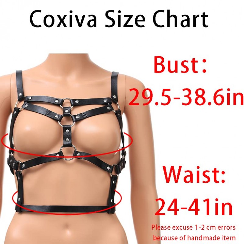 Coxiva 펑크 가죽 바디 하네스 가슴 벨트 허리 바디 체인 파티 댄스 파티 고스 레이브 벨트 여성용 밸리 쥬얼리 액세서리