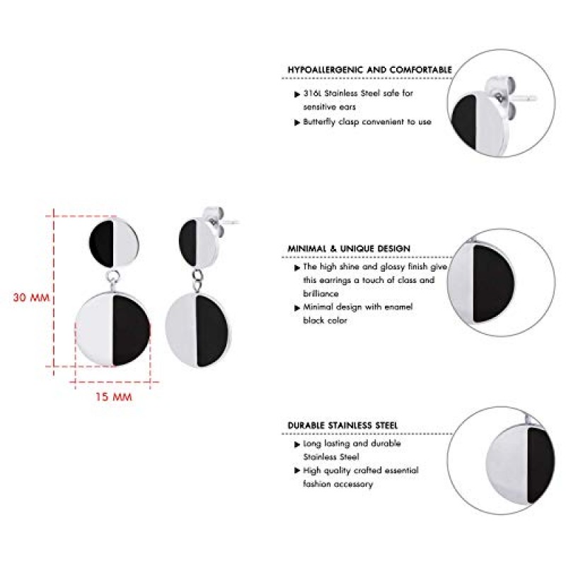 555Jewelry 스테인레스 스틸 여성용 투톤 서클 댕글 드롭 귀걸이