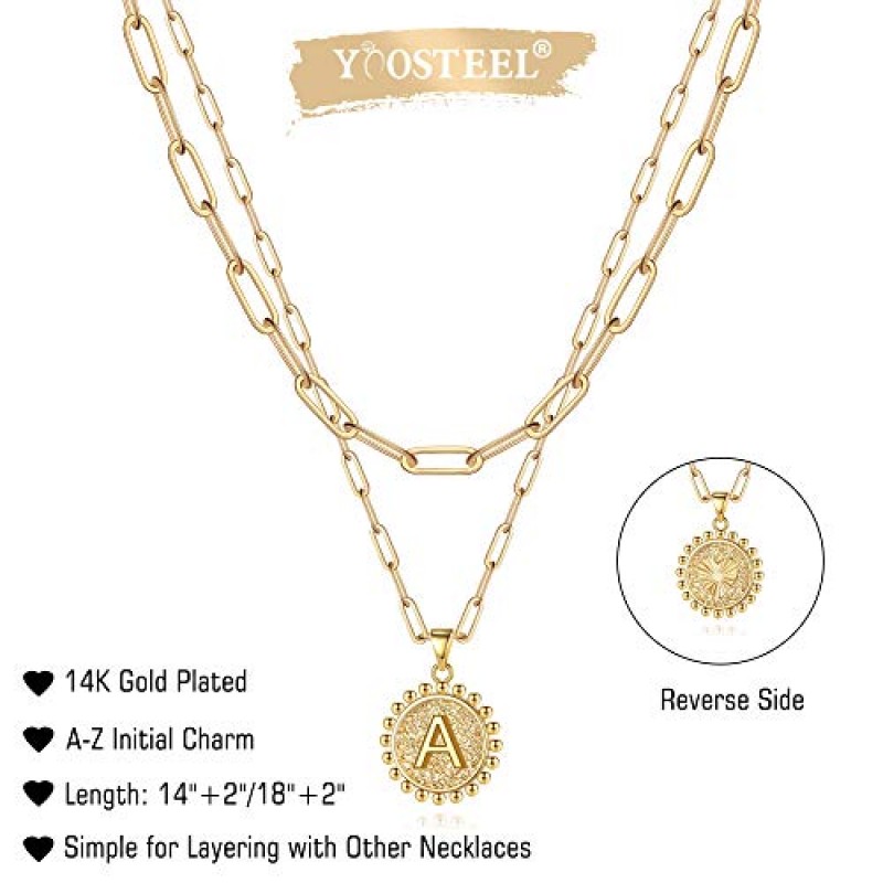 여성을 위한 Woosteel 골드 초기 목걸이 소녀, 14K 골드 도금 우아한 레이어링 클립 클립 링크 체인 목걸이 여성을 위한 맞춤형 동전 초기 레이어드 골드 목걸이
