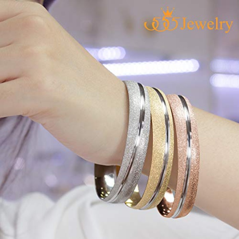 555Jewelry 여성용 스테인레스 스틸 2톤 반짝이 소용돌이 패션 팔찌 팔찌