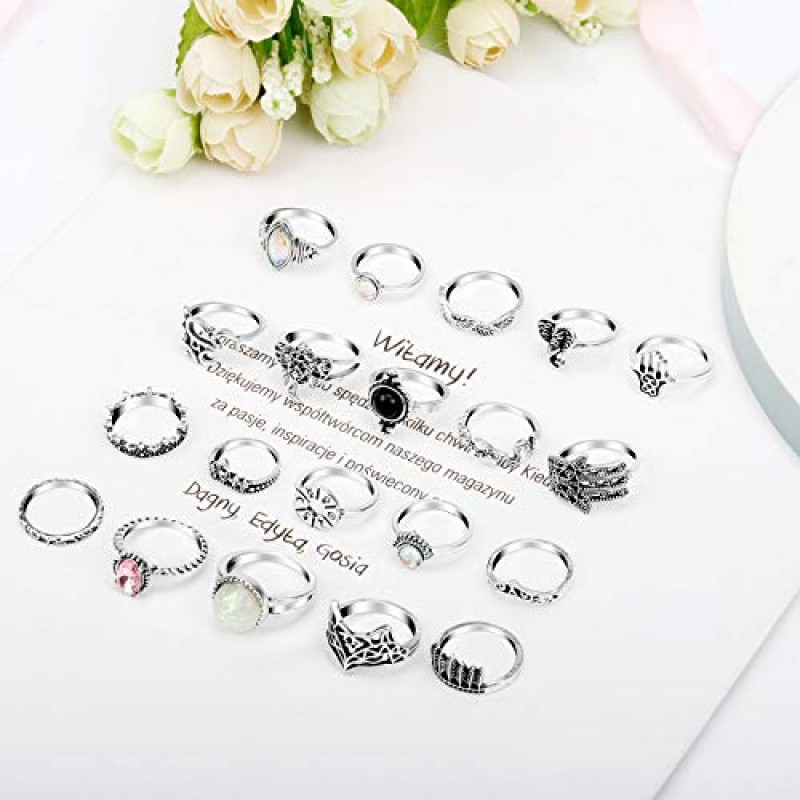 ONESING 69-99 Pcs 여성용 너클 링 Stackable Ring Set 실버 링 골드 보헤미안 레트로 빈티지 조인트 핑거 링 중공 새겨진 꽃 너클 미디 링