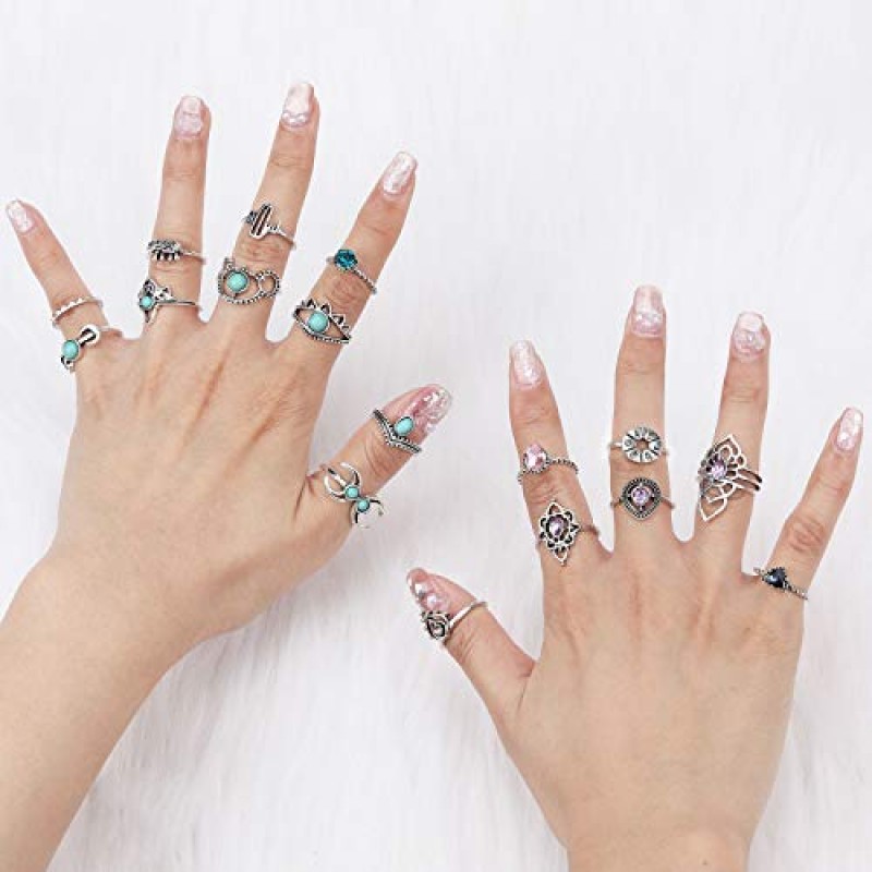 ONESING 69-99 Pcs 여성용 너클 링 Stackable Ring Set 실버 링 골드 보헤미안 레트로 빈티지 조인트 핑거 링 중공 새겨진 꽃 너클 미디 링