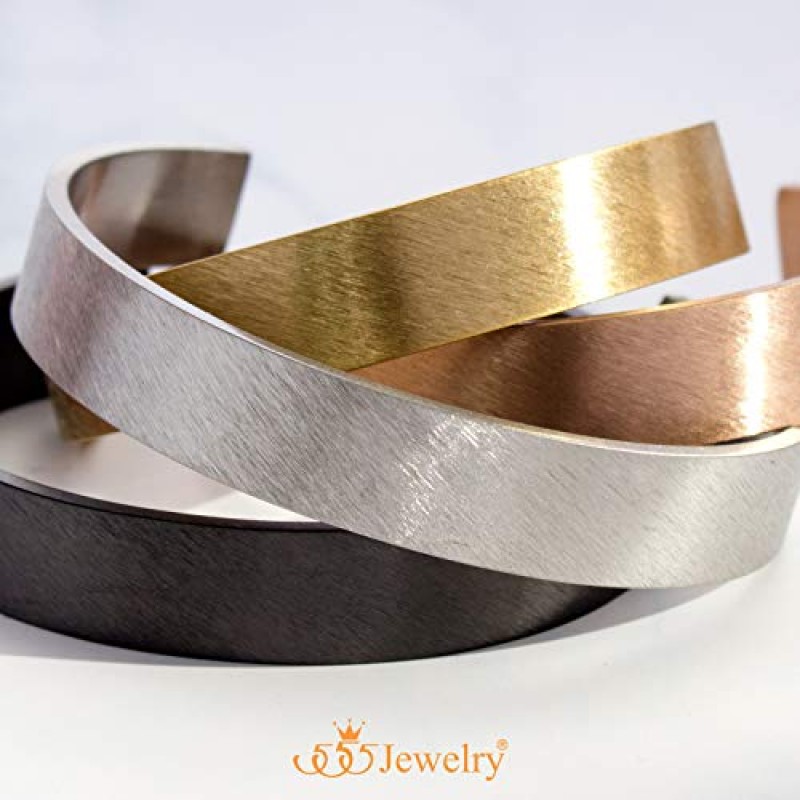 555Jewelry 스테인레스 스틸 매트 오픈 엔드 와이드 커프 남여 공용 팔찌 뱅글