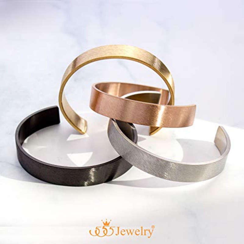 555Jewelry 스테인레스 스틸 매트 오픈 엔드 와이드 커프 남여 공용 팔찌 뱅글