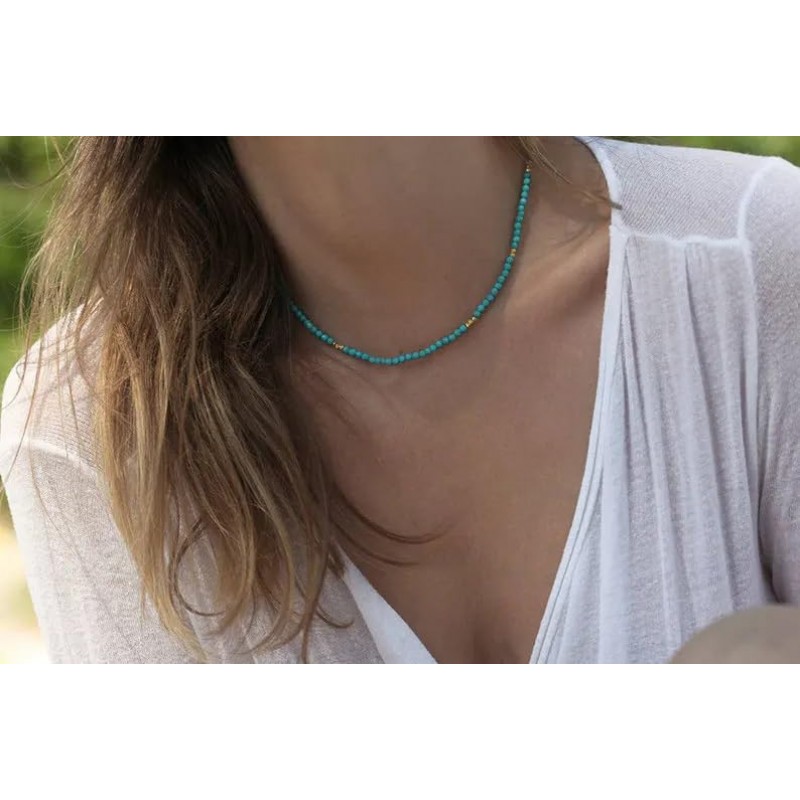 JURYLOO 청록색 초커 목걸이, 18K 골드 도금 푸카 쉘 목걸이 수제 Boho 보석 초커 여성용 청록색 쥬얼리