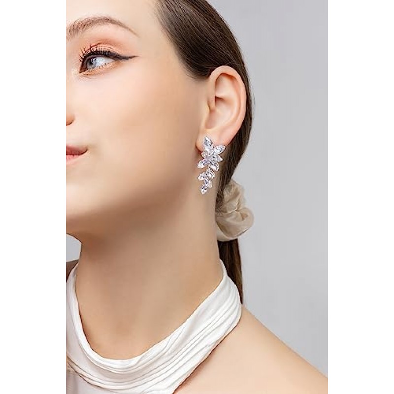 DIAMANTIO 웨딩 귀걸이 우아한 댕글 드롭 CZ 후작 큐빅 지르코니아 AAAAA 18K 골드 도금 라인스톤 신부를 위해 고급스러운 신부 들러리 웨딩 댄스 파티 여성 귀중한 크리스탈