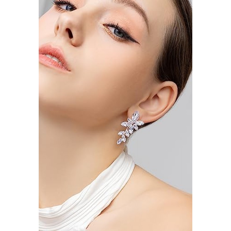 DIAMANTIO 웨딩 귀걸이 우아한 댕글 드롭 CZ 후작 큐빅 지르코니아 AAAAA 18K 골드 도금 라인스톤 신부를 위해 고급스러운 신부 들러리 웨딩 댄스 파티 여성 귀중한 크리스탈