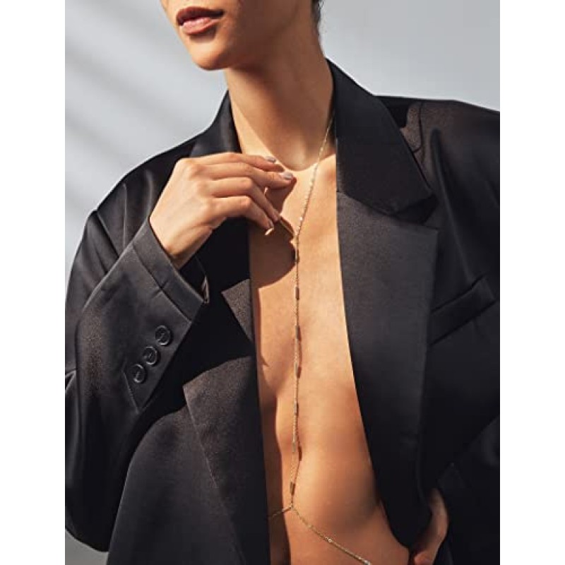 VIPHYEE 조정 가능한 14K 골드 바디 체인 쥬얼리 - 여성과 패션 소녀를 위한 섹시한 비키니 바디 체인 목걸이