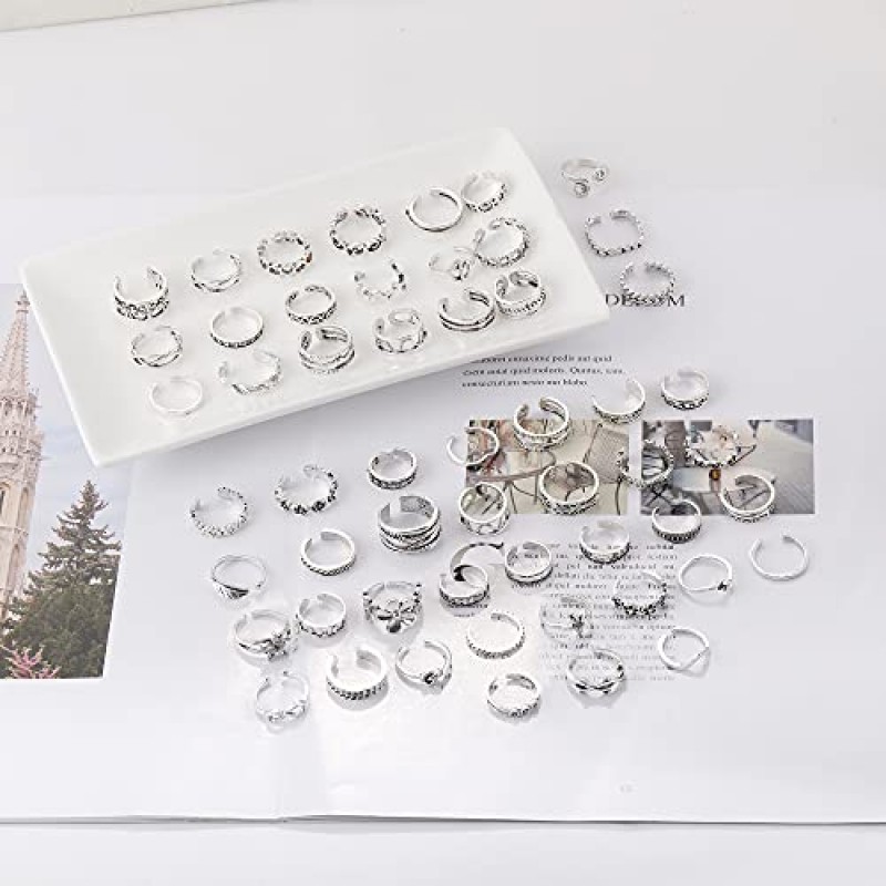 MJust 54Pcs 여성을위한 오픈 발가락 반지 세트 조정 가능한 빈티지 레트로 너클 링 발가락 손가락 테일 링 비치 발 쥬얼리