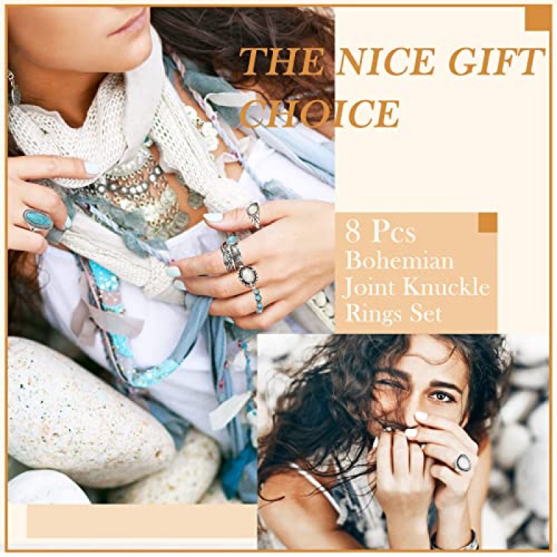 CHENGU 14 Pcs 여성을위한 서양 보석 Boho 청록색 목걸이 반지 쥬얼리 세트 보헤미안 조인트 너클 반지 여성을위한 설정