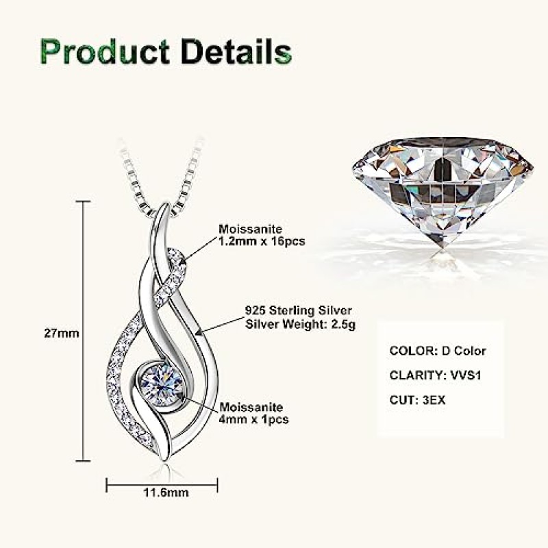PROSTORY 인피니티 Moissanite 펜던트 목걸이 925 스털링 실버 인피니티 체인 목걸이 여성을위한 D 컬러 다이아몬드 펜던트 아내 여자 친구 생일 발렌타인 데이 크리스마스 선물