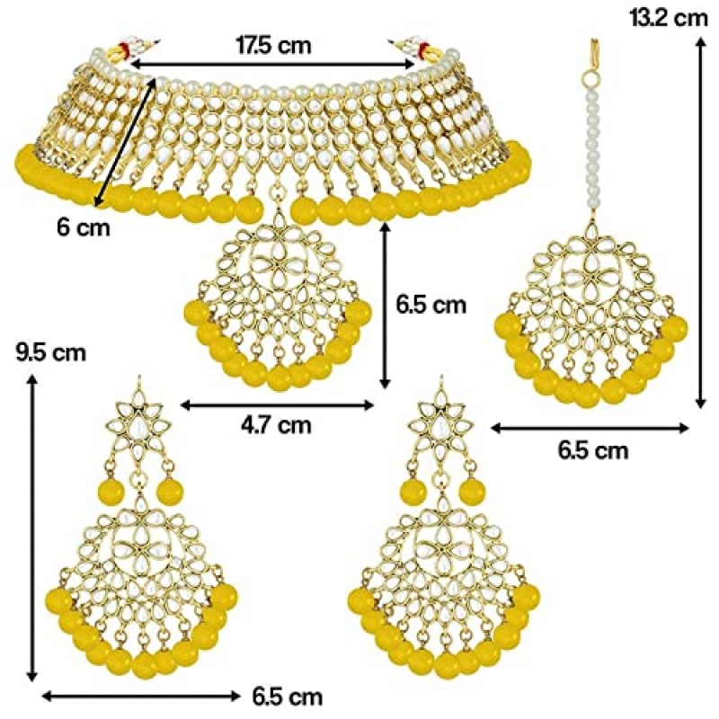 I Jewels 인도 볼리우드 골드 도금 Kundan & 진주 초커 목걸이 쥬얼리 세트 여성용(K7058)