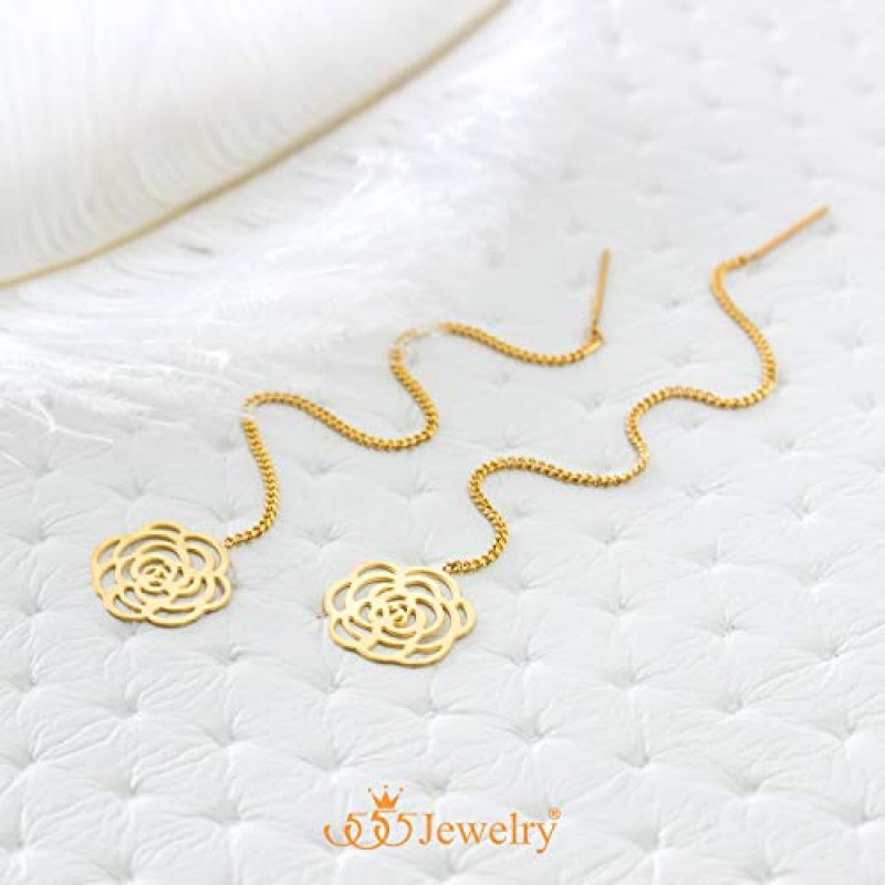 555Jewelry 여성용 긴 댕글 드롭 우아한 꽃 스레더 스트링 귀걸이