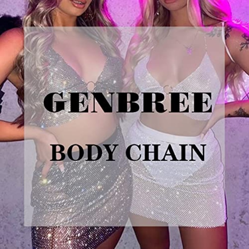 GENBREE 라인스톤 바디 체인 크리스탈 브래지어 비키니 체인 백리스 홀터 바디 쥬얼리 글리터 나이트 클럽 여성용 바디 액세서리 (화이트)