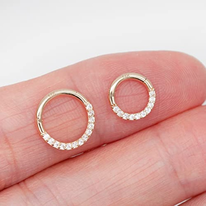 여성 및 남성을 위한 Designfy 14k 리얼 골드 격막 반지 16G, 6mm 8mm 힌지 세그먼트 귀걸이 후프, 코용 금 반지, 격막, 헬릭스, 루크, 트라거스, Daith, 저자극성, 리얼 골드 바디 피어싱