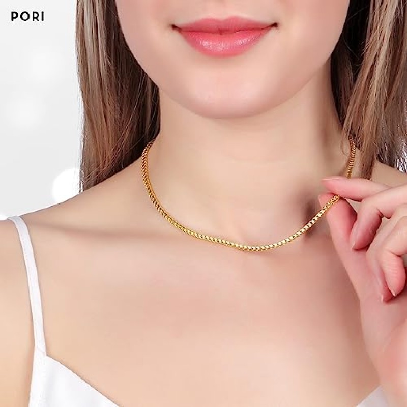 PORI JEWELERS 스털링 실버 이탈리안 2.5MM 솔리드 프랑코 스퀘어 박스 링크 체인 목걸이