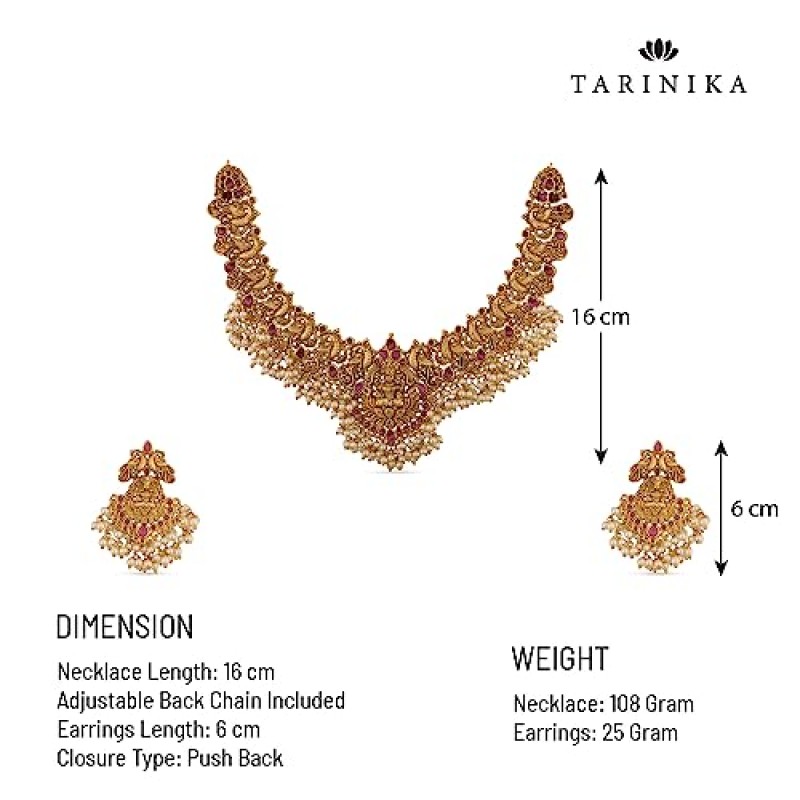 TARINIKA 앤티크 골드 도금 Cira 짧은 목걸이 세트 꽃무늬 - 여성을 위한 인도 주얼리 세트 | 민족 행사에 딱 맞습니다 | 인도 보석 세트 | 1 년간 품질 보증*