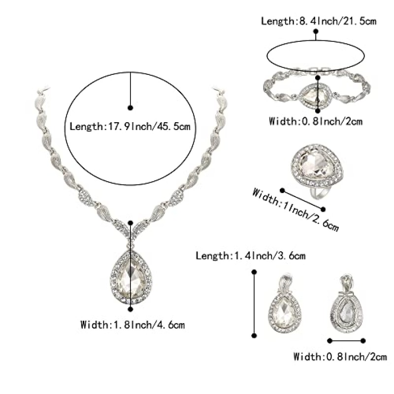 BriLove Womens Africa 18k 골드 도금 쥬얼리 세트 크리스탈 라인 석 꽃잎 눈물 방울 클러스터 턱받이 문 목걸이 링크 팔찌 매달려 귀걸이 반지 댄스 파티