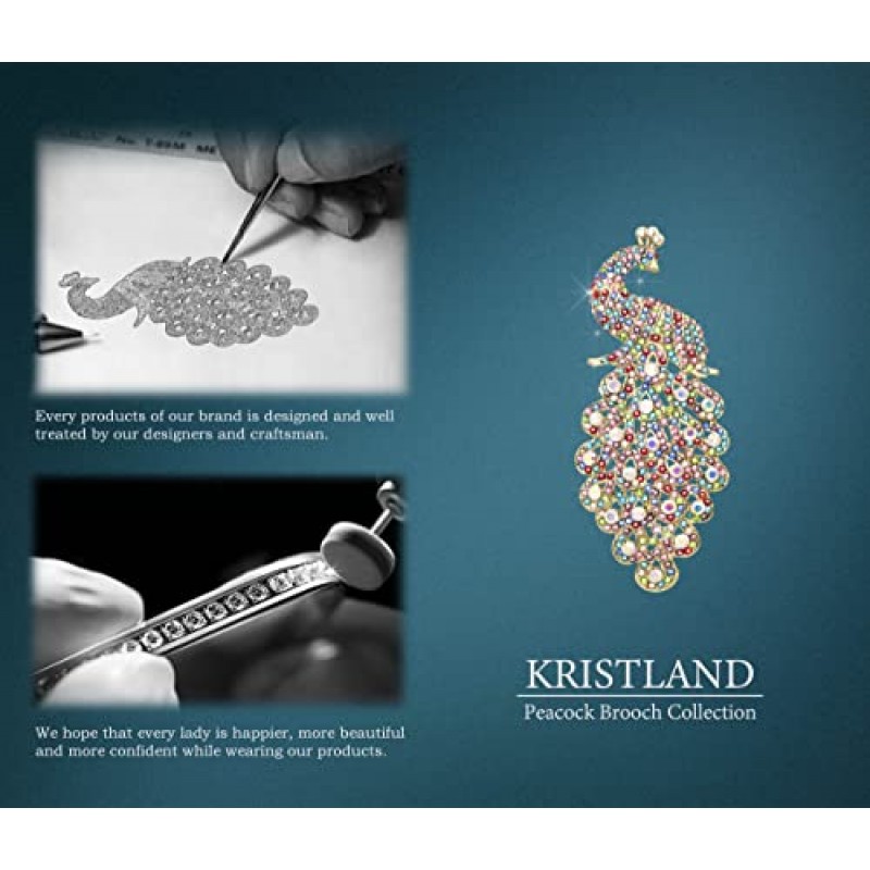 KristLand - 섬세한 대형 공작 동물 브로치 옷깃 핀 우아한 라인 석 브로치 의상 쥬얼리 액세서리 스카프 코사지