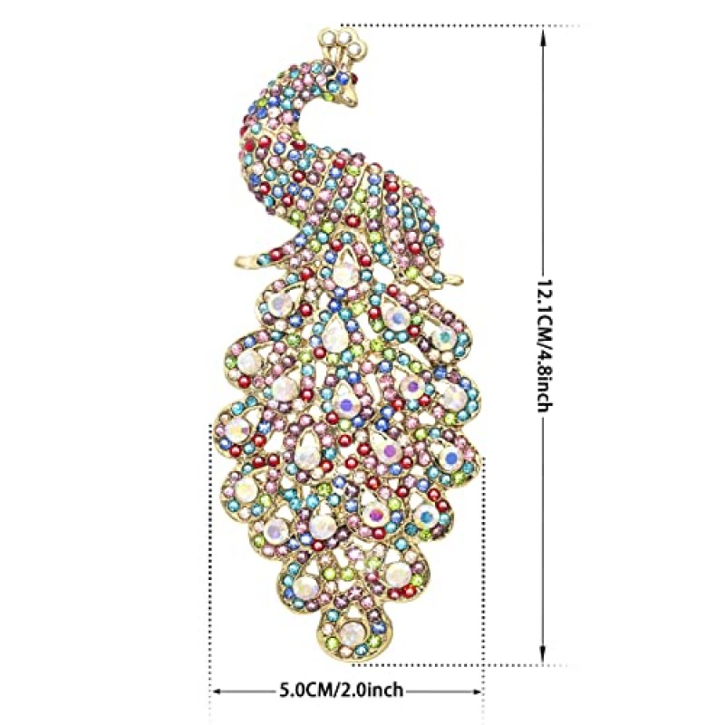 KristLand - 섬세한 대형 공작 동물 브로치 옷깃 핀 우아한 라인 석 브로치 의상 쥬얼리 액세서리 스카프 코사지