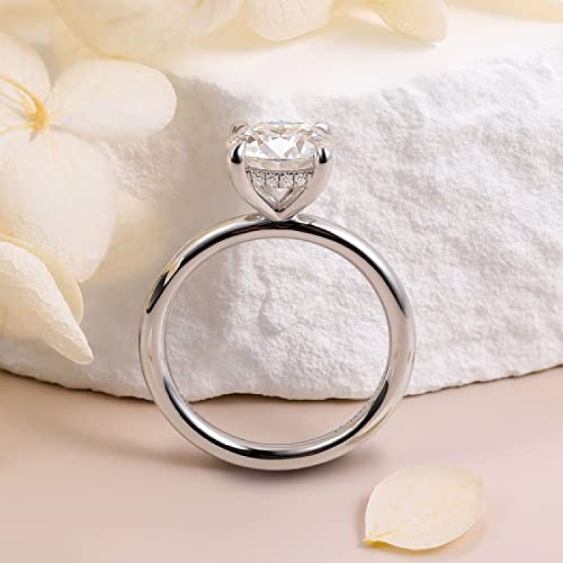여성을위한 2 캐럿 Moissanite 반지 925 스털링 실버 라운드 솔리테어 약혼 반지 연구소는 그녀를 위해 다이아몬드 약속 기념일 결혼 반지를 만들었습니다.