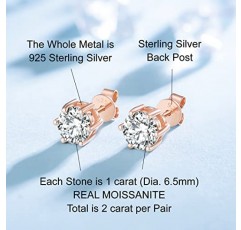 2CT Moissanite 스터드 귀걸이, DF 컬러 Ideal Cut Lab 정품 인증서가 있는 여성용 다이아몬드 18K 화이트 골드 도금 귀걸이 제작