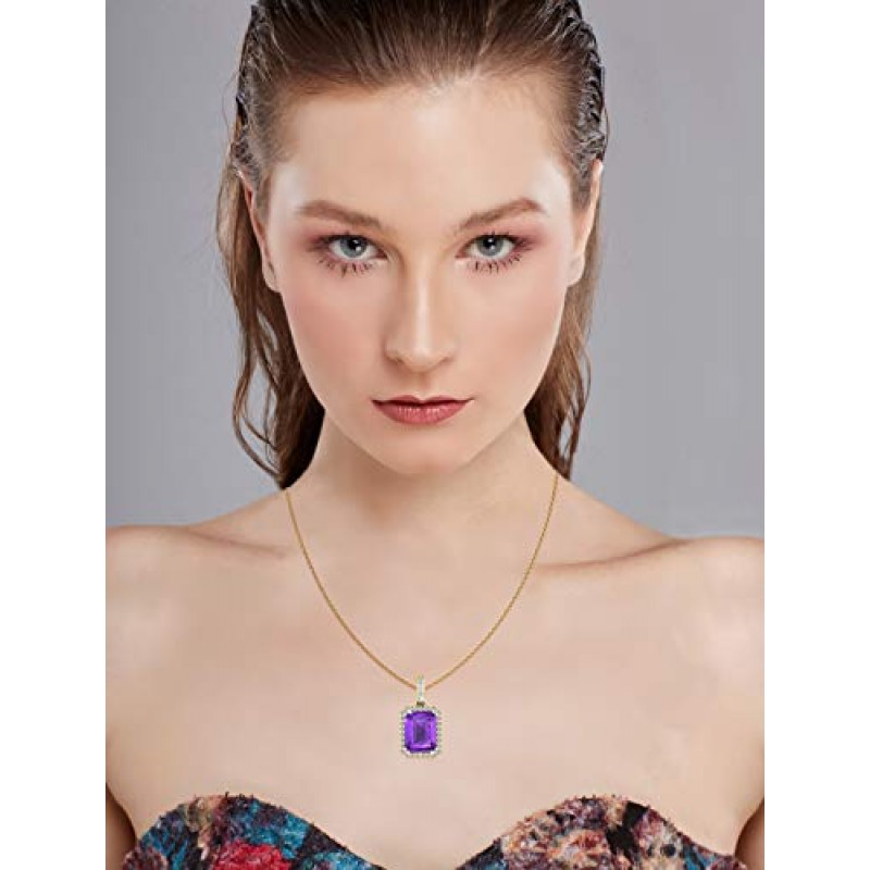 Belinda Jewelz 여성 14k 화이트/옐로우 골드 에메랄드 컷 스파클링 보석 목걸이 매달려 초커 펜던트 우아한 클래식 럭셔리 아름다운 고급 보석 액세서리 여성을위한