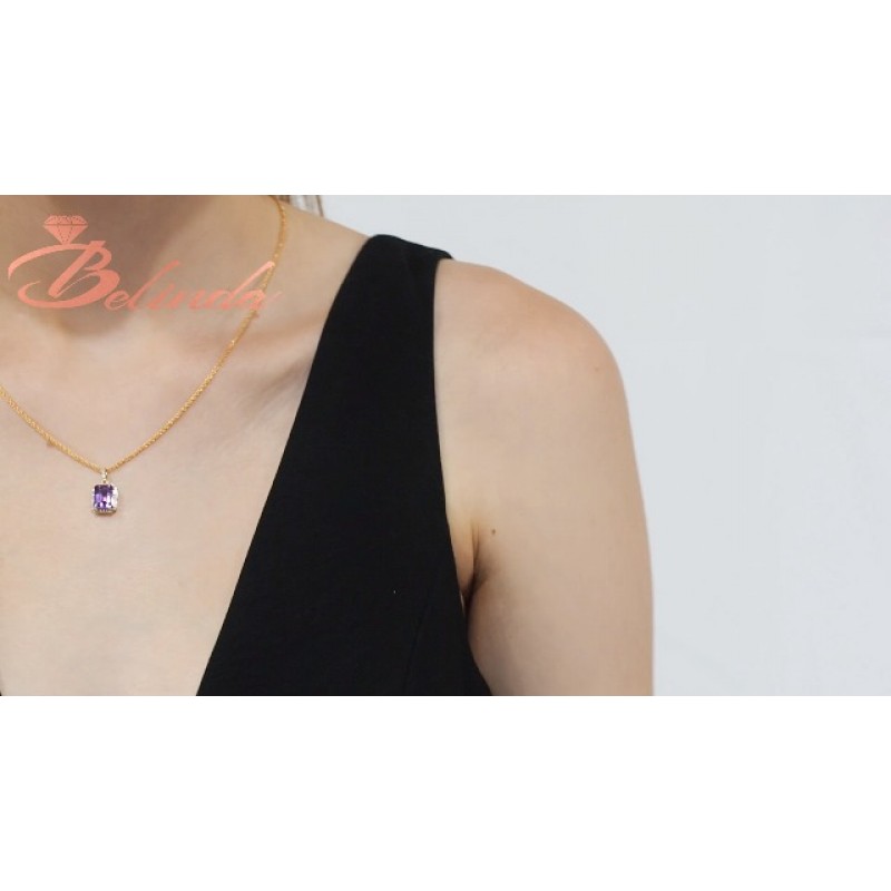 Belinda Jewelz 여성 14k 화이트/옐로우 골드 에메랄드 컷 스파클링 보석 목걸이 매달려 초커 펜던트 우아한 클래식 럭셔리 아름다운 고급 보석 액세서리 여성을위한