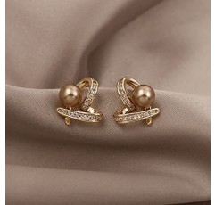 보석 클래식 작은 심장 샴페인 진주 골드 귀걸이 여성을위한 보석 결혼식 파티 럭셔리 액세서리 다이아몬드 귀걸이