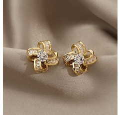 여자를위한 작은 풍차 모양 지르콘 황금 귀걸이 패션 쥬얼리 웨딩 파티 여자 럭셔리 액세서리 다이아몬드 귀걸이