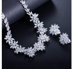 YUANBOO 지르콘 럭셔리 큐빅 지르콘 꽃 목걸이 및 귀걸이에 클립 웨딩 신부 파티 CZ 쥬얼리 액세서리 세트