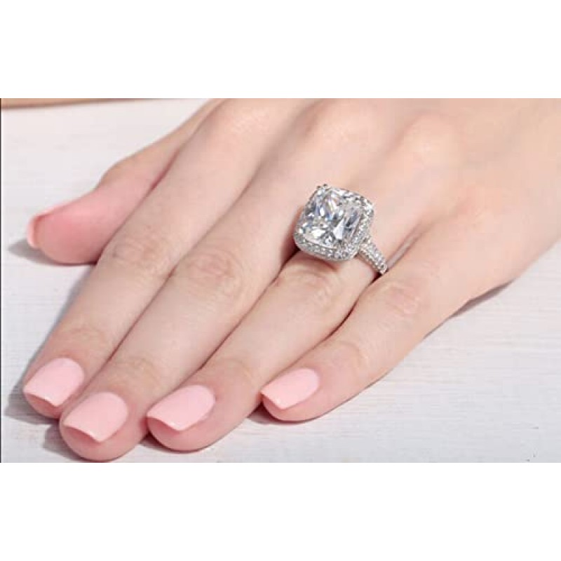 럭셔리 8ct 다이아몬드 반지 14K 화이트 골드 쥬얼리 Moissanite 코트 약혼 웨딩 밴드 반지 여성을위한 신부 파티 액세서리