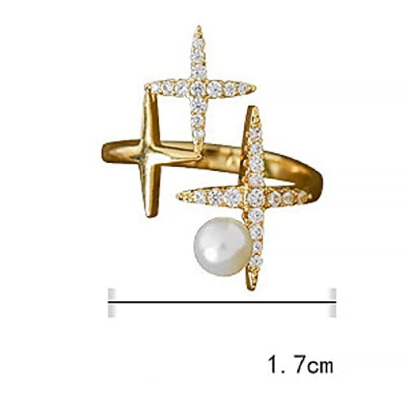 여성을위한 AMTRUE 반지 클래식 디자인 감각 여성을위한 황금 별 모양의 진주 오프닝 반지 패션 쥬얼리 웨딩 럭셔리 액세서리