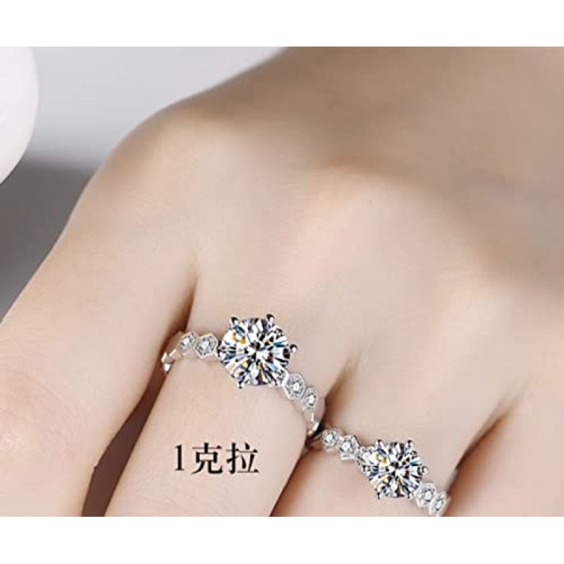 1 캐럿 925 스털링 실버 다이아몬드 반지 여성 럭셔리 액세서리 쥬얼리 100% 진짜 Moissanite 플래티넘 실버 도금 반지 선물