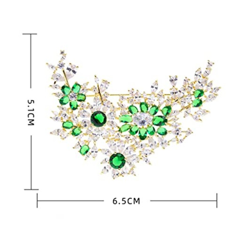 빈티지 꽃 브로치 럭셔리 그린 지르콘 웨딩 플라워 부케 브로치 핀 드레스 쥬얼리 액세서리 선물 (색상: B, 사이즈