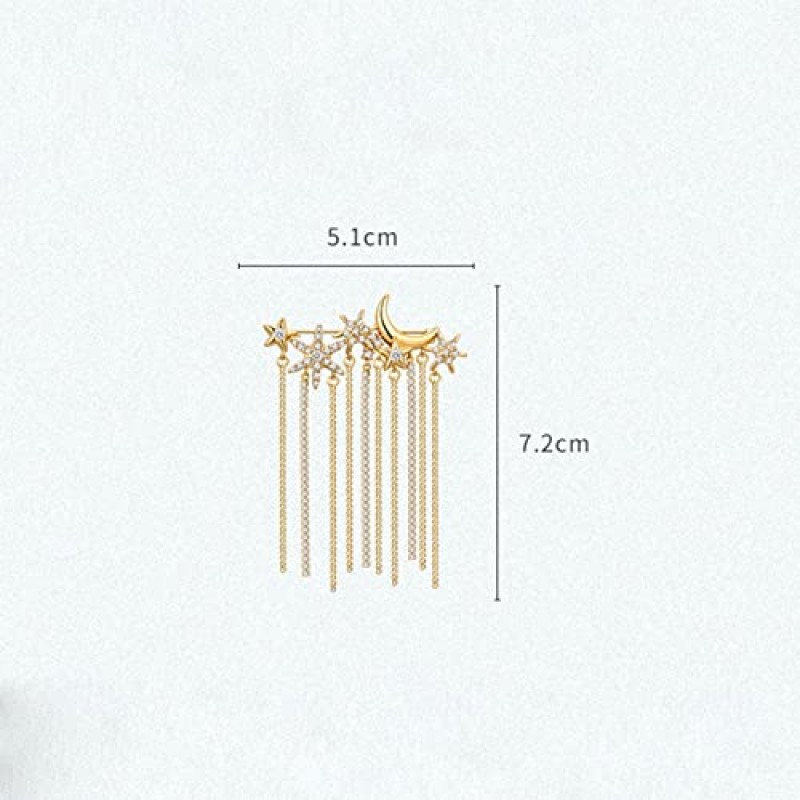 KIZQYN 브로치 숙녀 패션 우아한 액세서리 별 문 상감 크리스탈 긴 술 브로치 럭셔리 웨딩 연회 브로치 쥬얼리 브로치 여성을위한