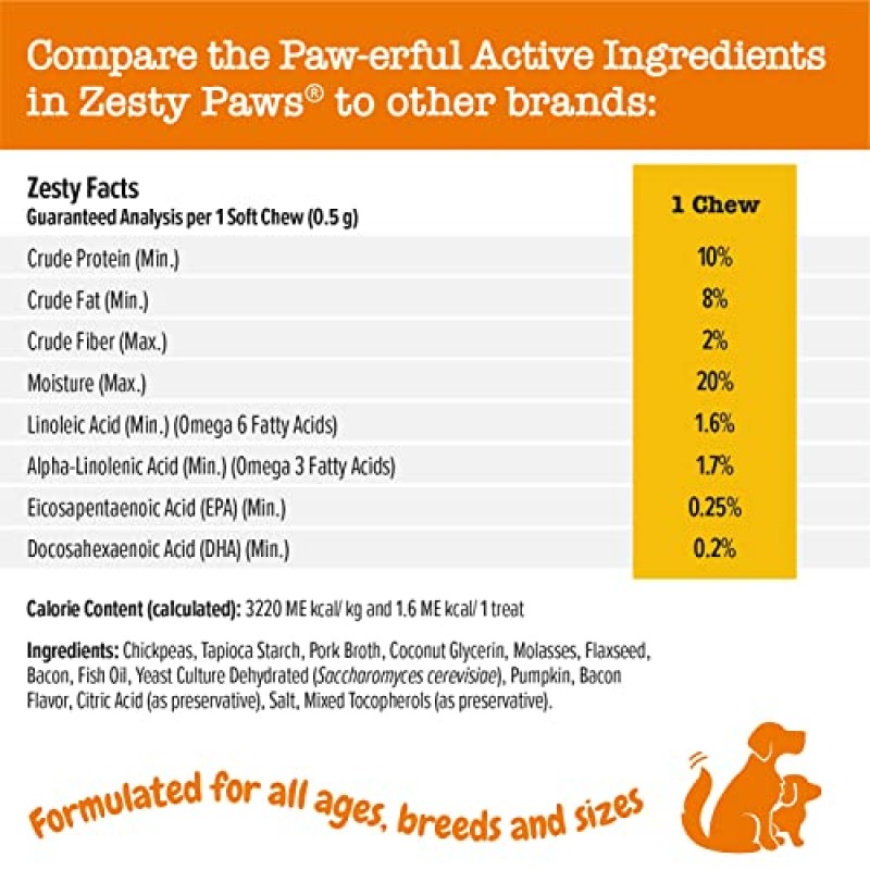 개와 강아지를 위한 Zesty Paws 훈련 간식 - 엉덩이, 관절 및 근육 건강 - 면역, 두뇌, 심장, 피부 및 외투 지원 - 생선 기름으로 물기 EPA 및 DHA가 함유된 오메가 3 지방산 - 베이컨 맛 - 12온스…