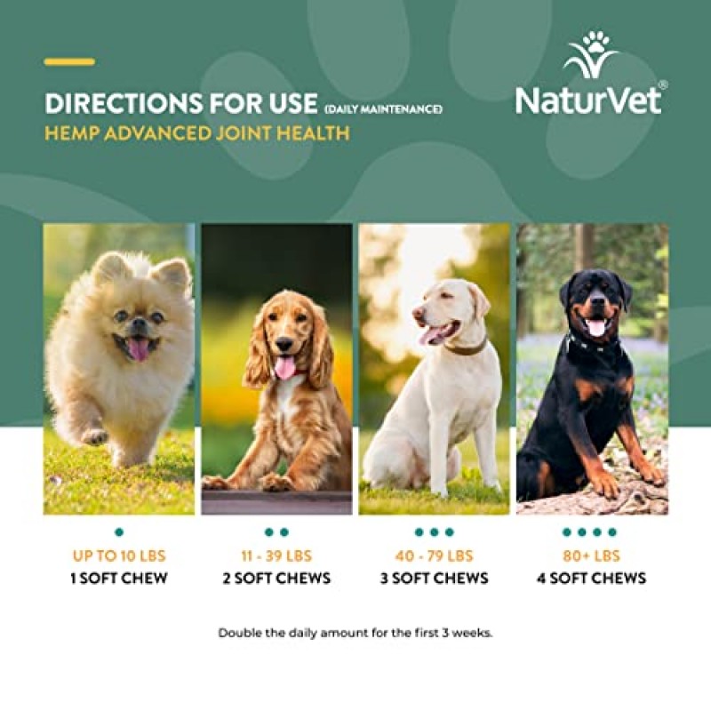 NaturVet Hemp 고급 관절 건강 개 보조제 소프트 츄 –개의 관절 건강을 지원합니다 – 대마 씨, 콜라겐, 글루코사민, MSM, 콘드로이틴, 오메가 포함 – 120 Ct.