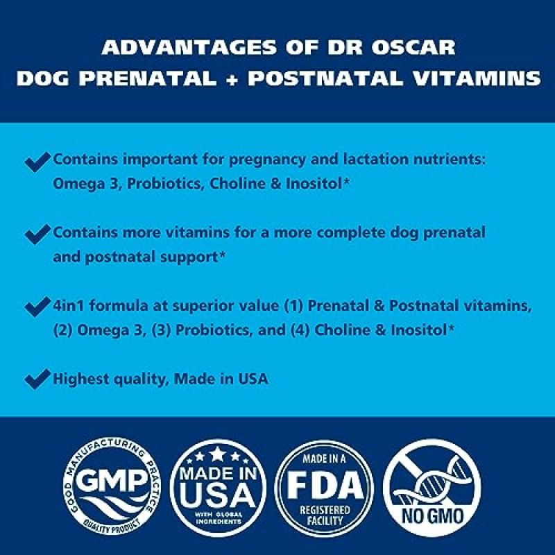 새로운 개 태아기 비타민. 오메가 3, 프로바이오틱스, 콜린, 이노시톨, 엄마와 강아지를 위한 열쇠가 포함된 유일한 강아지용 산전 비타민입니다. 2in1 산후 및 산전 강아지 비타민 + 엽산 90정