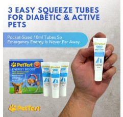 PetTest New Energy Boost Glucose SOS for Pets는 즉시 저혈당을 증가시킵니다. B12 및 항산화제 3x10ml 튜브. 활성 또는 당뇨병이 있는 개와 고양이를 위한 빠른 작용, 고기 맛, 빠른 회복.