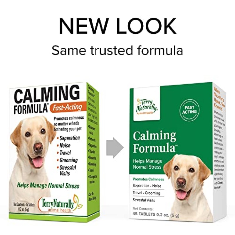 Terry Naturally Animal Health 진정 포뮬러 - 45정 - 개를 위한 진정 및 휴식 촉진 - Non-GMO - 45회분