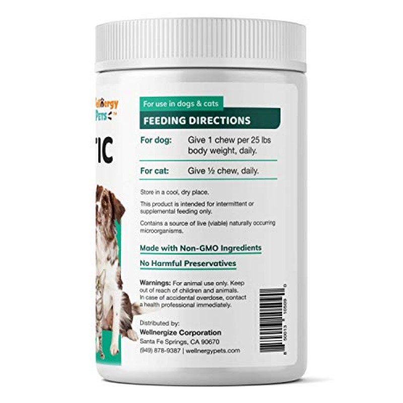 Wellnergy Daily Probiotic & Prebiotics Soft Chew for Dog & Cats - 설사, 변비, 위장 장애, 소화 불량 및 가스에 대한 소화 지원 - 소화, 알레르기 피부 및 면역 건강에 도움 160ct