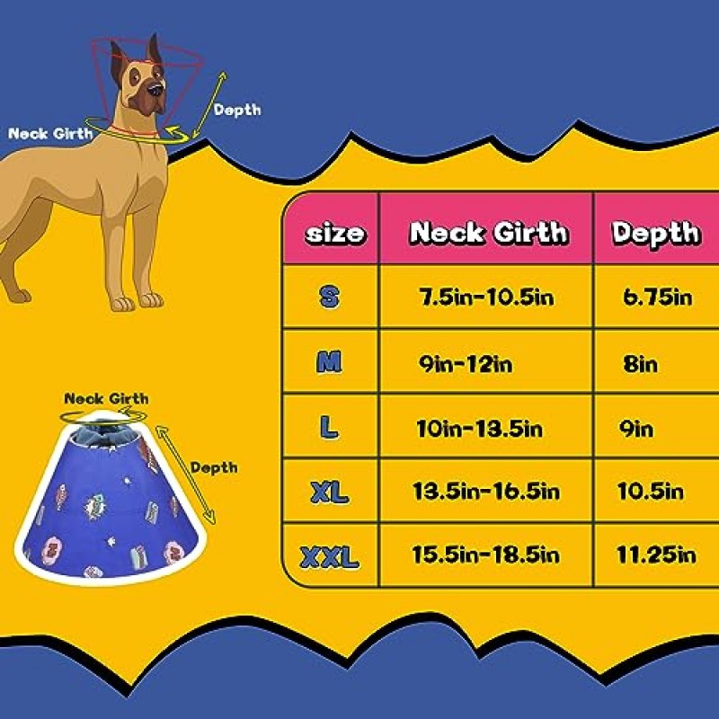 수술 후 개를위한 Pawfun 개 회복 고리 콘 부끄러운 대안의 조정 가능한 애완 동물 콘 편안한 엘리자베스 칼라 소형 중형 대형견을위한 보호용 개 콘 칼라