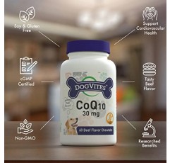 Health Thru Nutrition 개 바이트 CoQ10(개용), 60 쇠고기 맛 츄어블 정제, 30mg