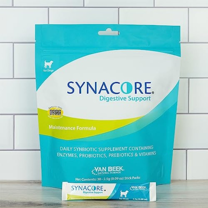 Van Beek Natural Science Synacore Canine - 개에게 면역 지원을 제공하고 소화 건강 유지에 도움이 되는 천연 포뮬러 - 개를 위한 프로바이오틱스 및 비타민 - 애완동물 제품 - (30개)