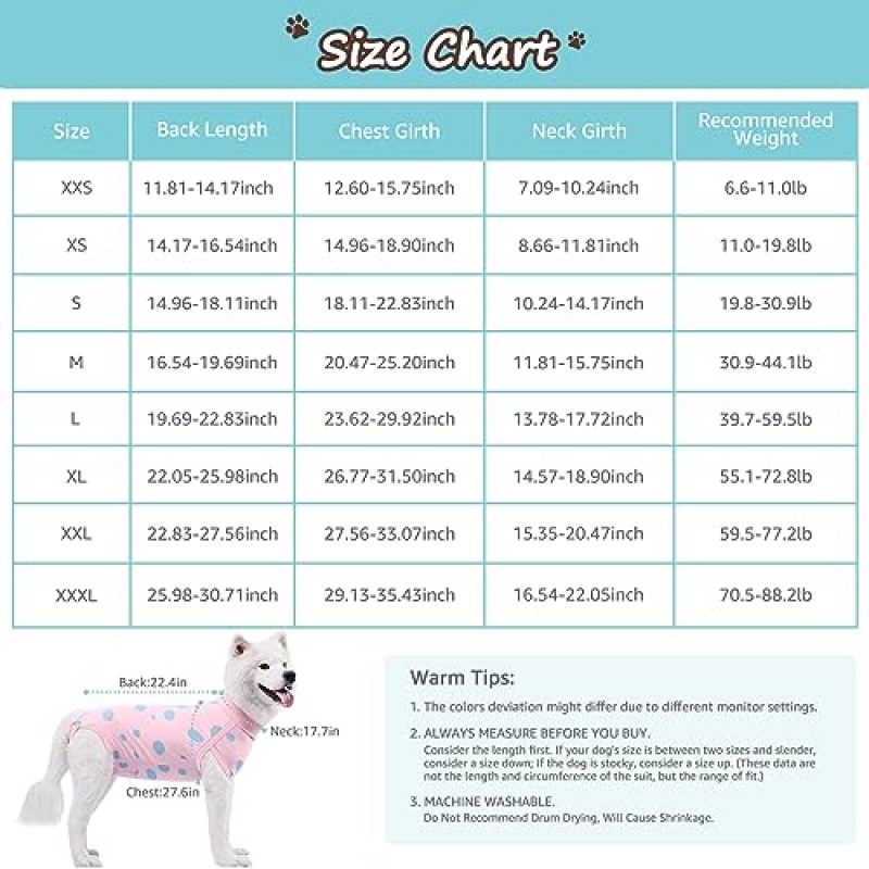 Comwish 개 회복복, 전문 개 수술복 포스트 스파이, 중성, 남성 여성 개용 복부 수술복 오줌 누기 가능, 핥는 것을 방지 부드러운 통기성 면 커버 상처(핑크, X-대형)