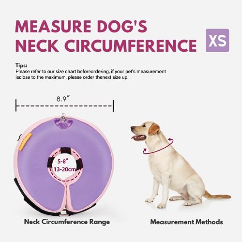 작은 개를 위한 부드러운 개 콘 Xs 수술 후, 팽창식 개 도넛 고리 개를 위한 대체 보호 복구 콘 고양이 강아지 E 고리, 개 콘 소형견 - 보라색, XS